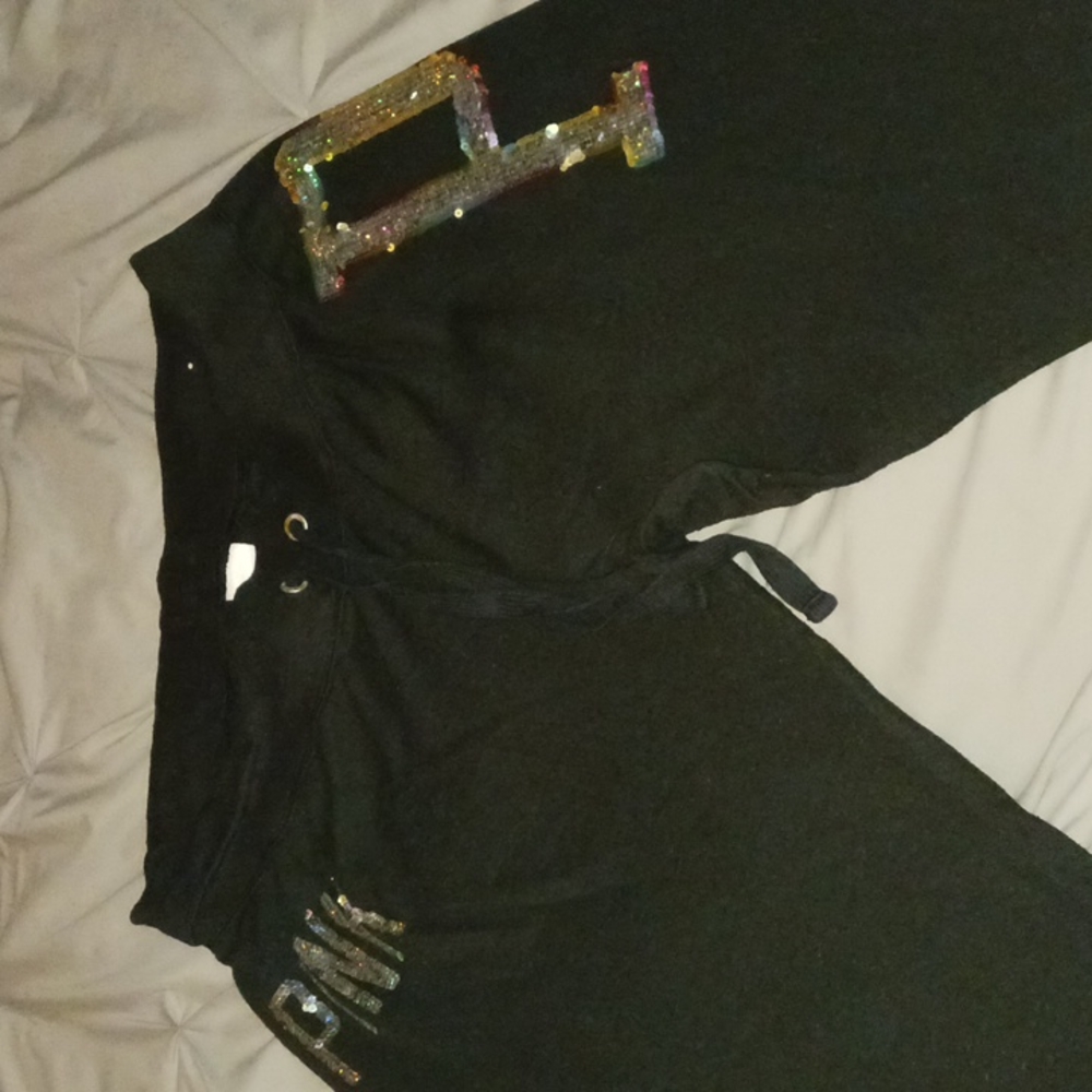 Black SEQUIN PINK capris